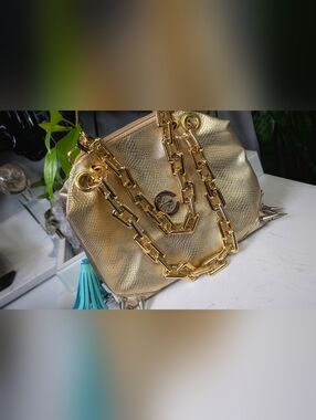 Metallic Gold Chunky Chain Spiked Purse